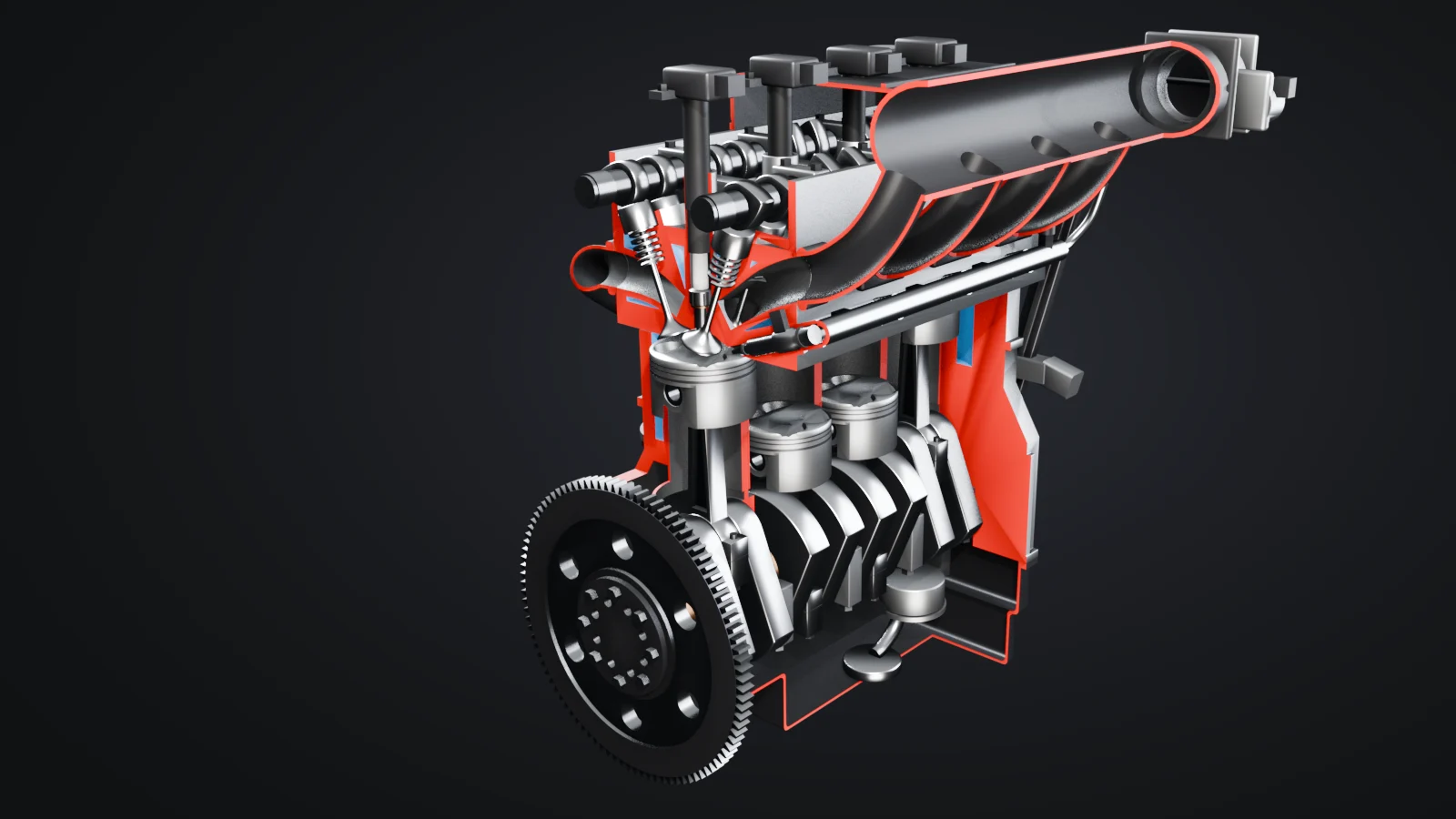 Car Engine 3D Model: interactive cutaway of a 2.0 L inline-4 petrol engine