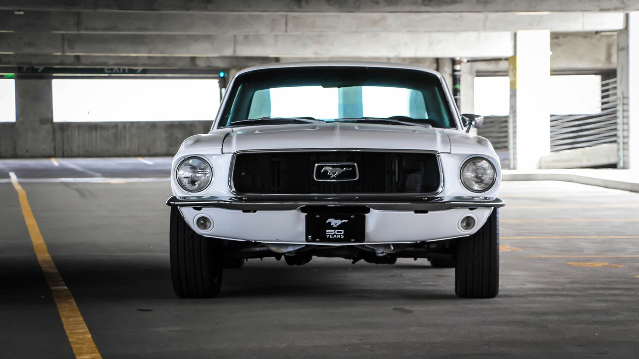 Collage of 1965 Ford Mustang, 1965 Pontiac GTO and 1960s American muscle cars