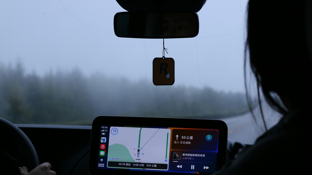 Driver view from SUV showing elevated sightline over traffic