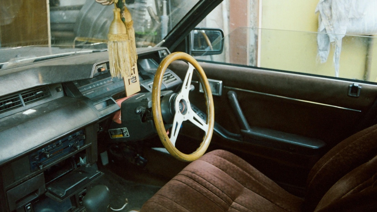 Late 1970s economy car interior and classic Japanese cars lineup