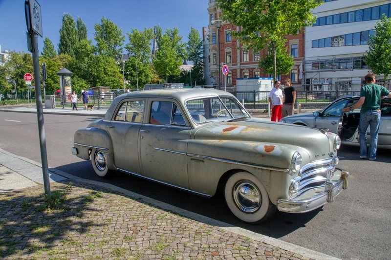 Classic Dodge Meadowbrook parked on a street in Leipzig, Germany, showcasing vintage car appeal.
