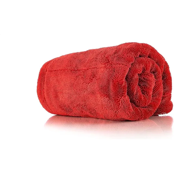 The Rag Company The 1500 red heavy drying towel rolled up
