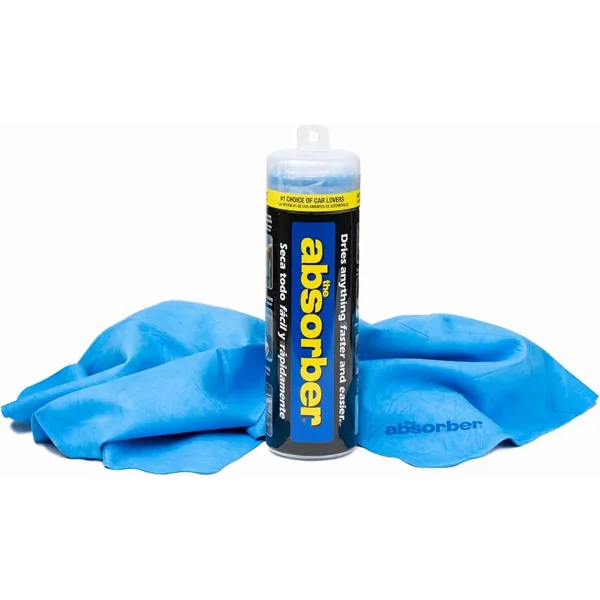 The Absorber blue synthetic chamois with its storage tube