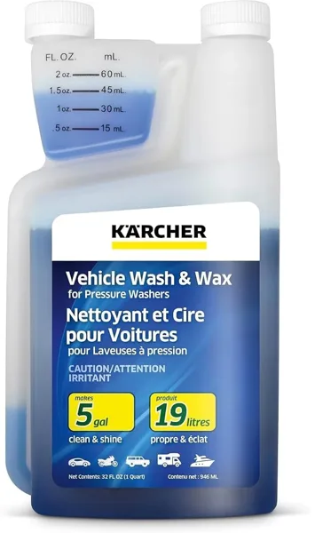 Bottle of Karcher Vehicle Wash and Wax pressure washer detergent